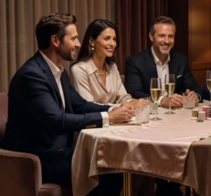 Soirée privée poker chic avec invités autour d'une table élégante